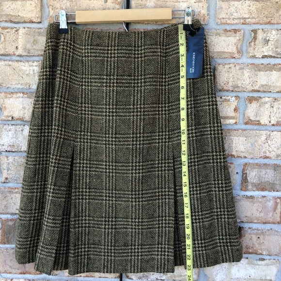 Jones New York 2PC Tan Green Tweed Plaid 3 Buttons Jacket Pleated Detail Skirt 6 - Picture 15 of 16